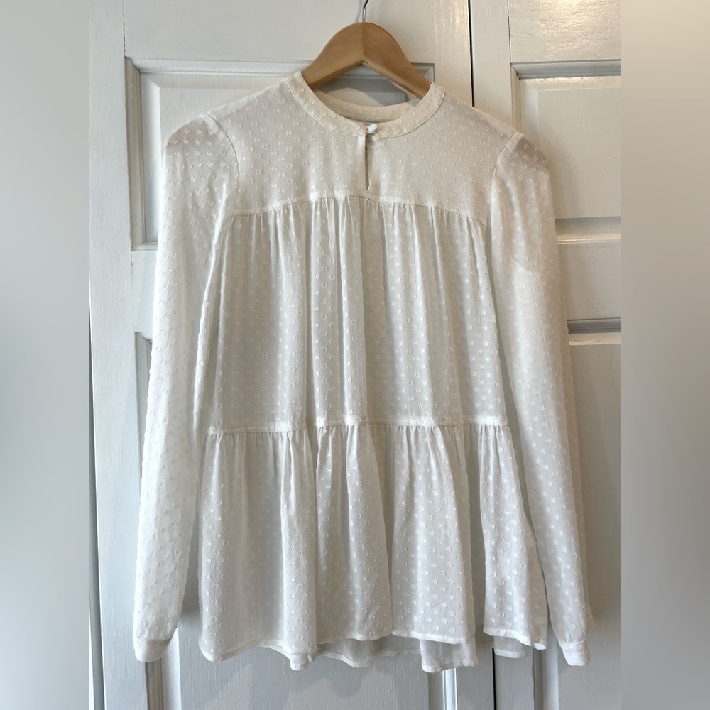 Club Monaco White French Dot Blouse